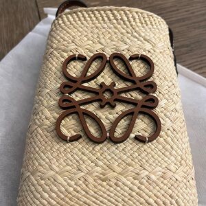 Loewe Natural Woven Crossbody with Brown Anagram